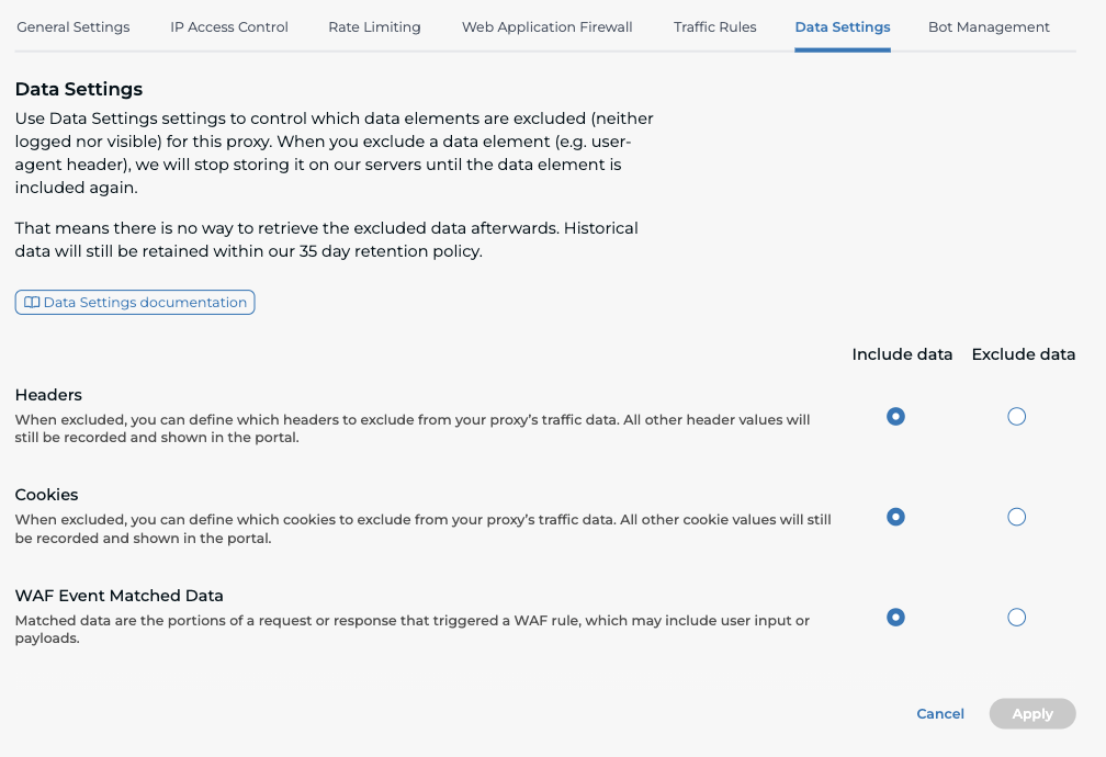 Data Settings - UI