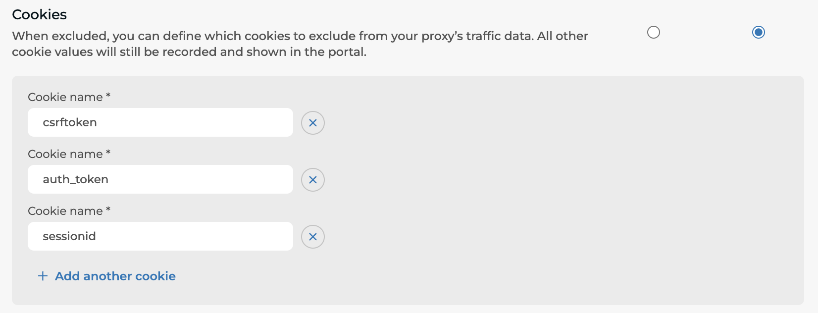 Data Settings - Excluding cookies