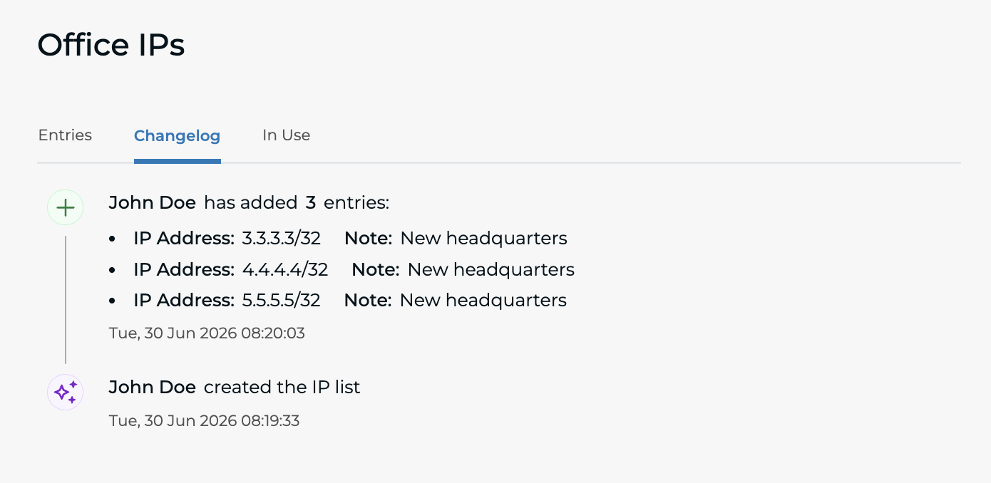 Changelog tab